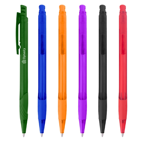 Plastic plunger-action pen with rubber grip section.... from ASI 61125 Hit Promotional Products / Hit®