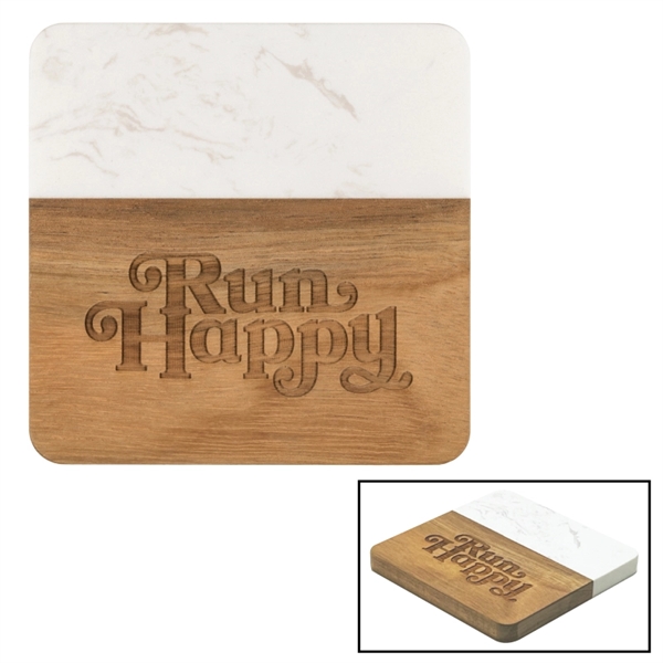 4" square beverage coaster made of beautiful acacia wood and marble... from ASI 57655 STOPNGO Line