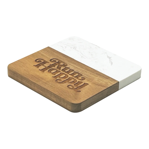 4" square beverage coaster made of beautiful acacia wood and marble... from ASI 57655 STOPNGO Line
