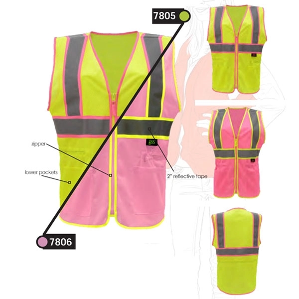 Two tone lady zip vest with 2" silver reflective tape.... from ASI 58492 GSS Safety LLC