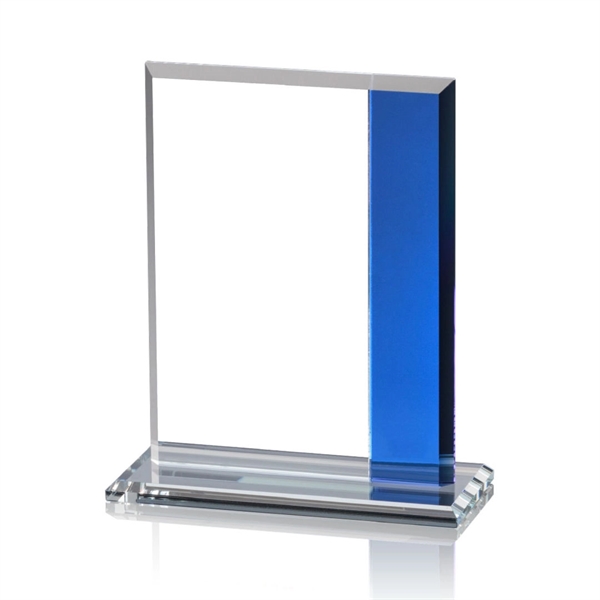 Starfire rectangle award with blue colored crystal on a base.... from ASI 84592 St Regis Group / St Regis