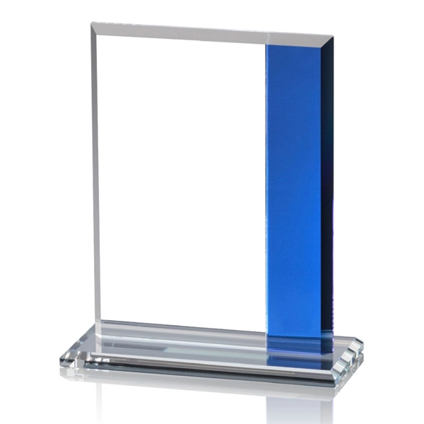 Starfire rectangle award with blue colored crystal on a base.... from ASI 84592 St Regis Group / St Regis