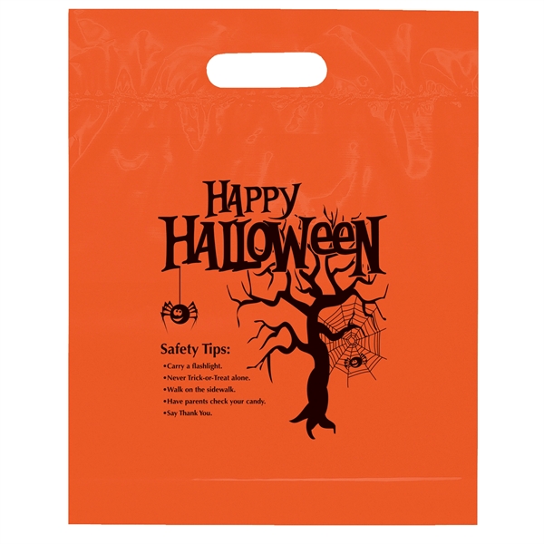2.5 mil. orange plastic bag with fold-over die cut handles and... from ASI 37940 Bag Makers Inc