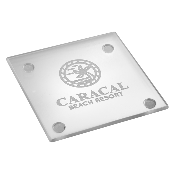 4" square glass drink coaster with four non-slip pads.... from ASI 62088 IDProductsource