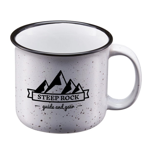 15 oz. ceramic stoneware speckled camping mug with black rim and... from ASI 52840 Evans Manufacturing