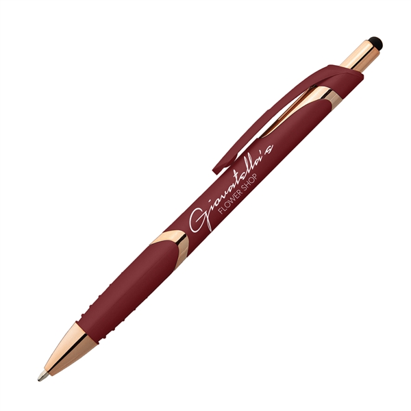 5.76" x .45" Gemini Softy rose gold plunger-action ballpoint pen with... from ASI 62088 IDProductsource