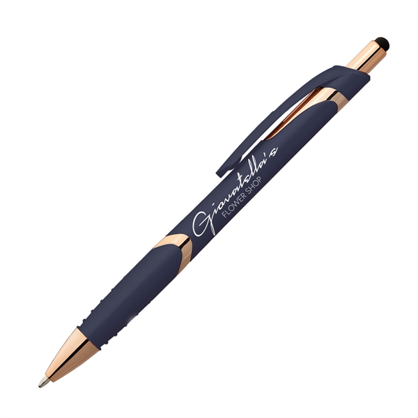 5.76" x .45" Gemini Softy rose gold plunger-action ballpoint pen with... from ASI 62088 IDProductsource