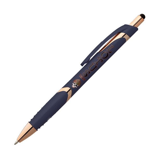 5.76" x .45" x 1.41" Gemini Softy rose gold plunger-action ballpoint... from ASI 62088 IDProductsource