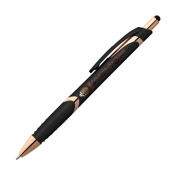 5.76" x .45" x 1.41" Gemini Softy rose gold plunger-action ballpoint... from ASI 62088 IDProductsource