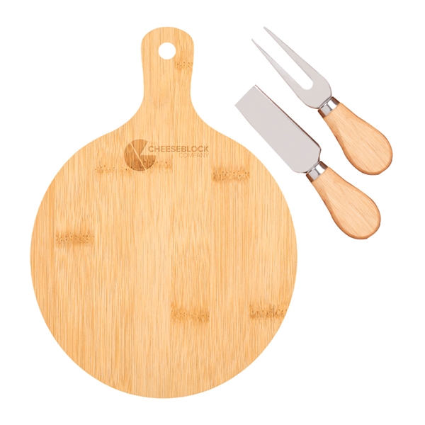 6.25" x 9" Ricotta bamboo paddle-shaped cheese board with cheese fork... from ASI 62088 IDProductsource