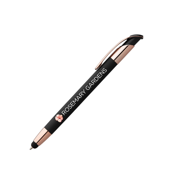 Metal ballpoint pen with device stylus, soft-touch barrel and premium rose... from ASI 62088 IDProductsource