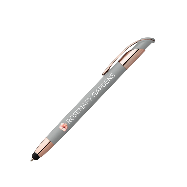 Metal ballpoint pen with device stylus, soft-touch barrel and premium rose... from ASI 62088 IDProductsource