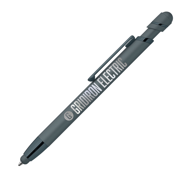 5.39" x .39" Pluto Softy metal plunger-action ballpoint pen with device... from ASI 62088 IDProductsource