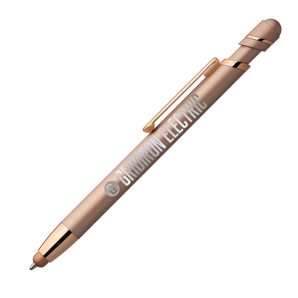 5.39" x .39" Pluto Softy metal plunger-action ballpoint pen with device... from ASI 62088 IDProductsource