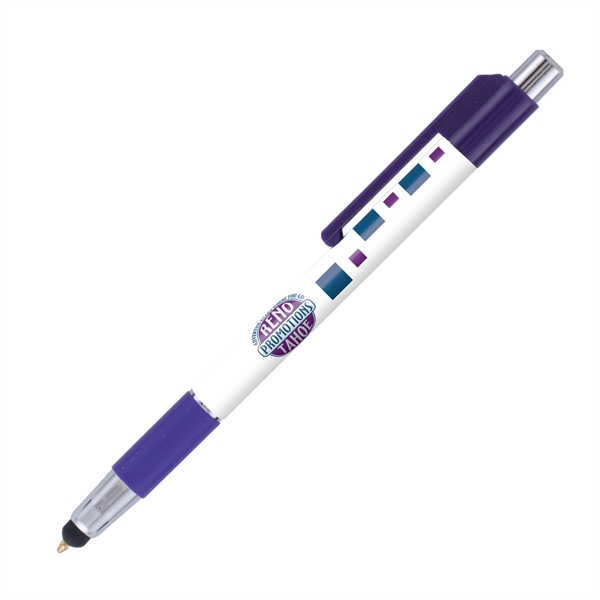 Plunger-action ballpoint pen and device stylus with colored trim and comfort... from ASI 62088 IDProductsource