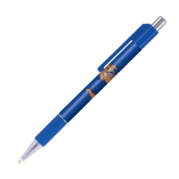 Plastic plunger-action ballpoint pen with comfort grip and pocket clip.... from ASI 62088 IDProductsource