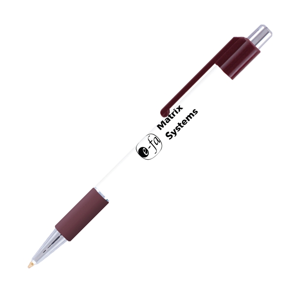 Plastic plunger-action ballpoint pen with comfort grip and pocket clip.... from ASI 62088 IDProductsource