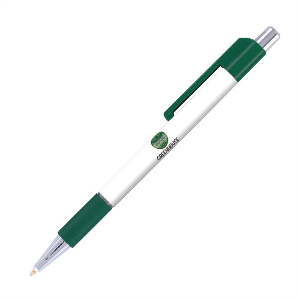 Plastic plunger-action ballpoint pen with comfort grip and pocket clip.... from ASI 62088 IDProductsource