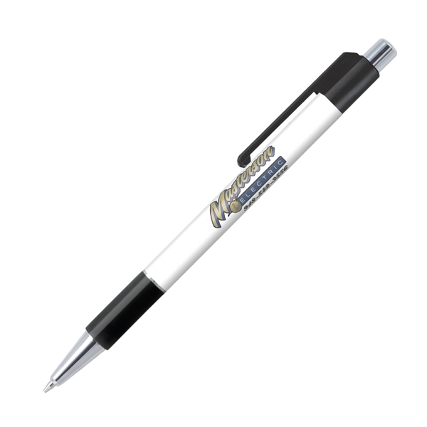Plastic plunger-action ballpoint pen with comfort grip and pocket clip.... from ASI 62088 IDProductsource