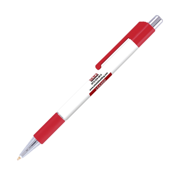 Plastic plunger-action ballpoint pen with comfort grip and pocket clip.... from ASI 62088 IDProductsource