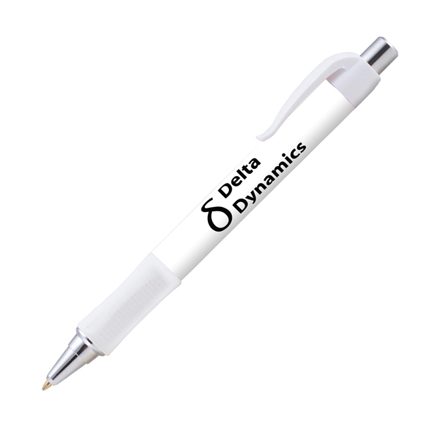 Plunger action plastic ballpoint pen with round design, textured grip and... from ASI 62088 IDProductsource