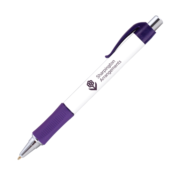 Plunger action plastic ballpoint pen with round design, textured grip and... from ASI 62088 IDProductsource