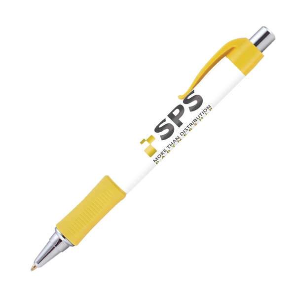 Plunger action plastic ballpoint pen with round design, textured grip and... from ASI 62088 IDProductsource