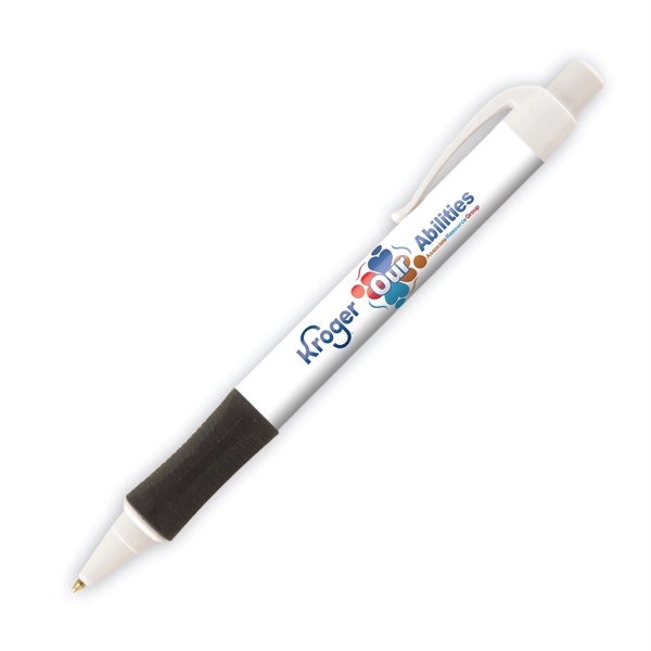Plastic plunger-action ballpoint pen with colored trim and comfort grip.... from ASI 62088 IDProductsource