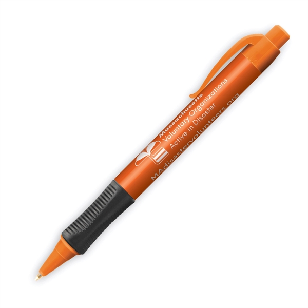 Plastic plunger-action ballpoint pen with colored trim and comfort grip.... from ASI 62088 IDProductsource