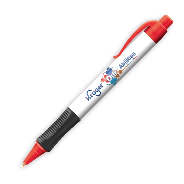 Plastic plunger-action ballpoint pen with colored trim and comfort grip.... from ASI 62088 IDProductsource