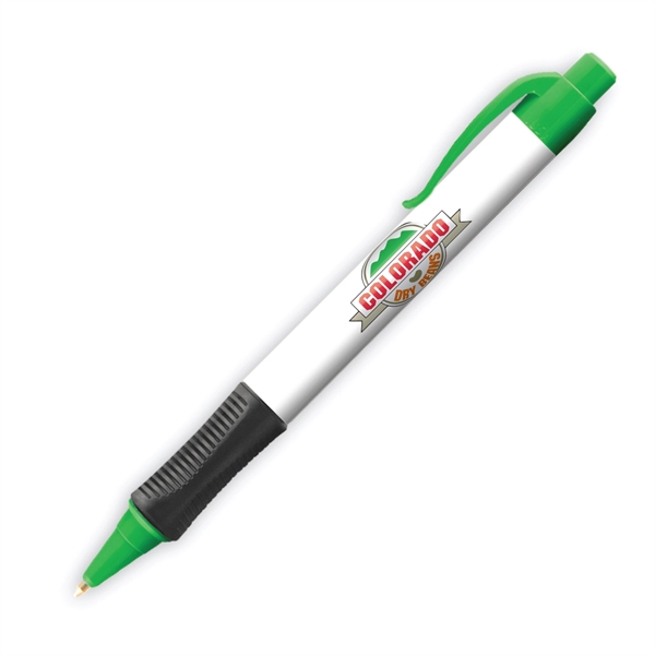 Plastic plunger-action ballpoint pen with colored trim and comfort grip.... from ASI 62088 IDProductsource