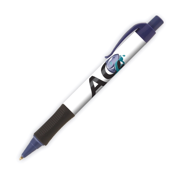 Plastic plunger-action ballpoint pen with colored trim and comfort grip.... from ASI 62088 IDProductsource