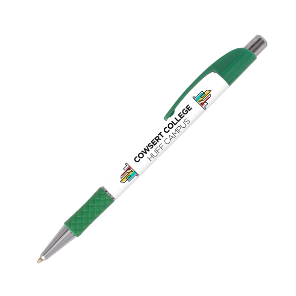 Plastic plunger-action ballpoint pen with slim design and curved pocket clip.... from ASI 62088 IDProductsource