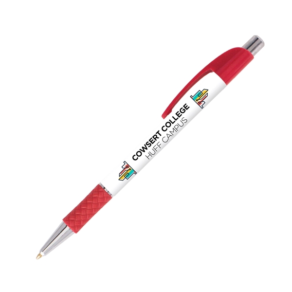 Plastic plunger-action ballpoint pen with slim design and curved pocket clip.... from ASI 62088 IDProductsource