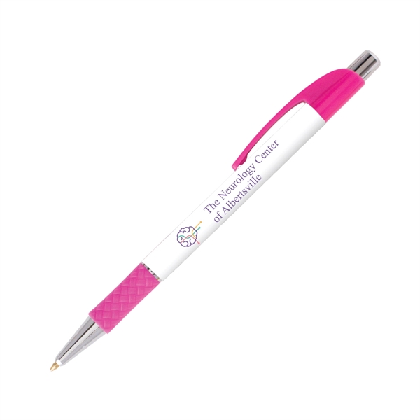 Plastic plunger-action ballpoint pen with slim design and curved pocket clip.... from ASI 62088 IDProductsource