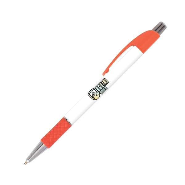 Plastic plunger-action ballpoint pen with slim design and curved pocket clip.... from ASI 62088 IDProductsource