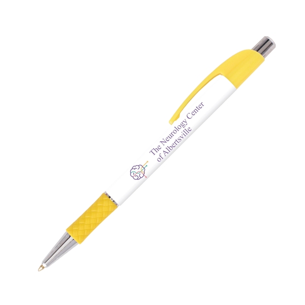 Plastic plunger-action ballpoint pen with slim design and curved pocket clip.... from ASI 62088 IDProductsource