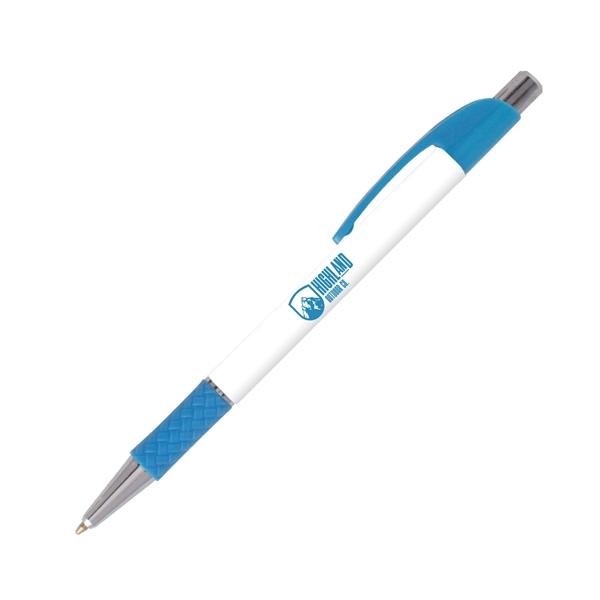 Plastic plunger-action ballpoint pen with slim design and curved pocket clip.... from ASI 62088 IDProductsource
