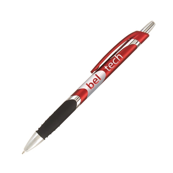 Plastic plunger-action pen with metallic trim, chrome accents and pocket clip.... from ASI 62088 IDProductsource