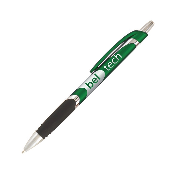 Plastic plunger-action pen with metallic trim, chrome accents and pocket clip.... from ASI 62088 IDProductsource