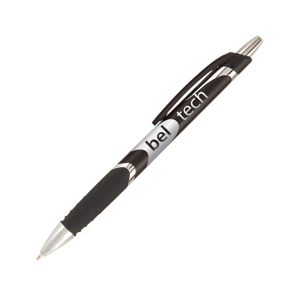 Plastic plunger-action pen with metallic trim, chrome accents and pocket clip.... from ASI 62088 IDProductsource