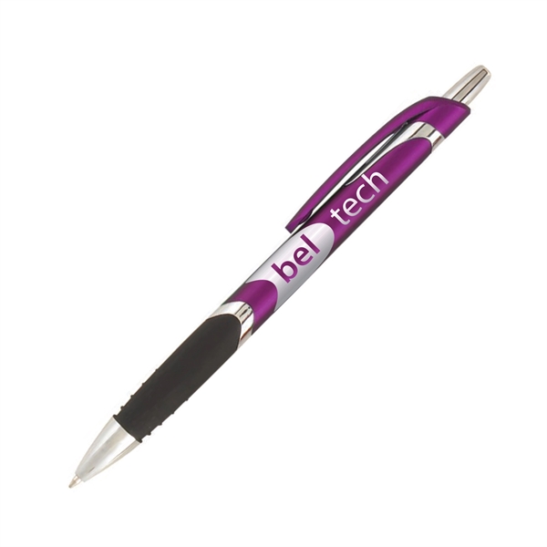 Plastic plunger-action pen with metallic trim, chrome accents and pocket clip.... from ASI 62088 IDProductsource