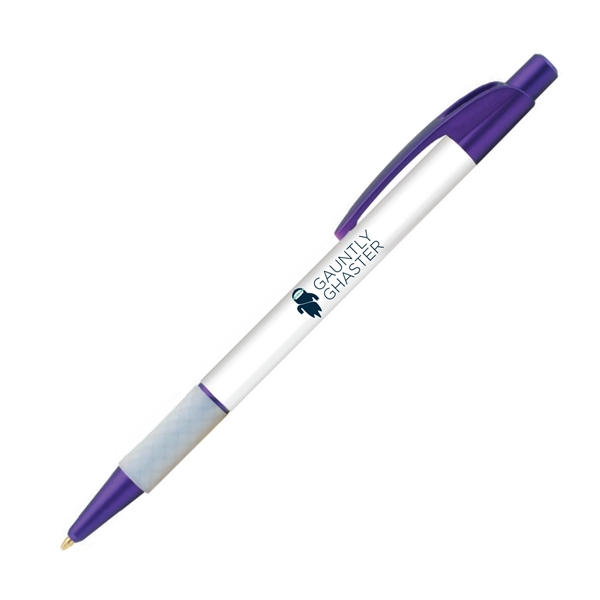Plastic ballpoint plunger pen with metallic barrel and pocket clip.... from ASI 62088 IDProductsource
