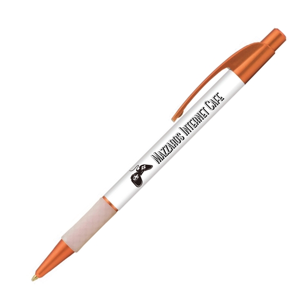 Plastic ballpoint plunger pen with metallic barrel and pocket clip.... from ASI 62088 IDProductsource