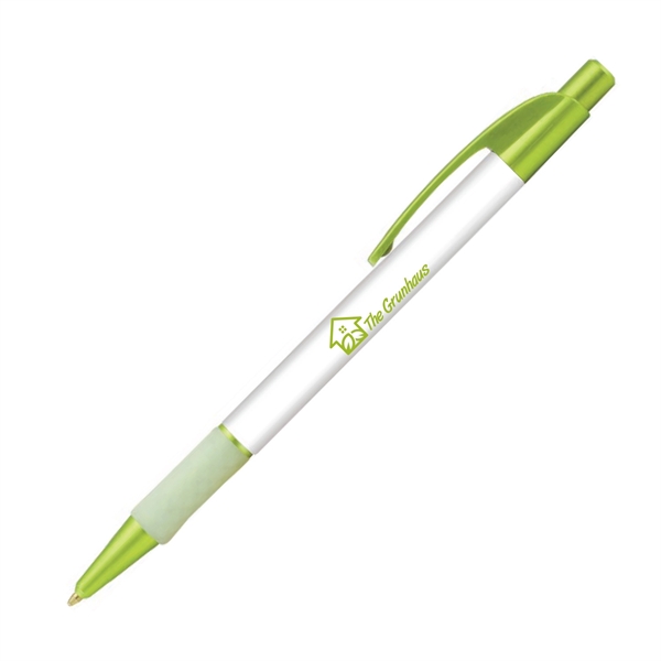 Plastic ballpoint plunger pen with metallic barrel and pocket clip.... from ASI 62088 IDProductsource