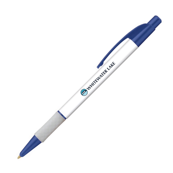 Plastic ballpoint plunger pen with metallic barrel and pocket clip.... from ASI 62088 IDProductsource