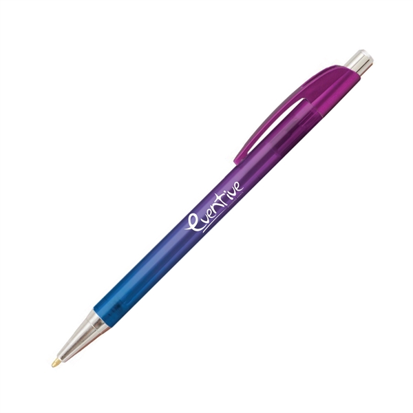 Plastic plunger-action ballpoint pen with ombre digital design and pocket clip.... from ASI 62088 IDProductsource