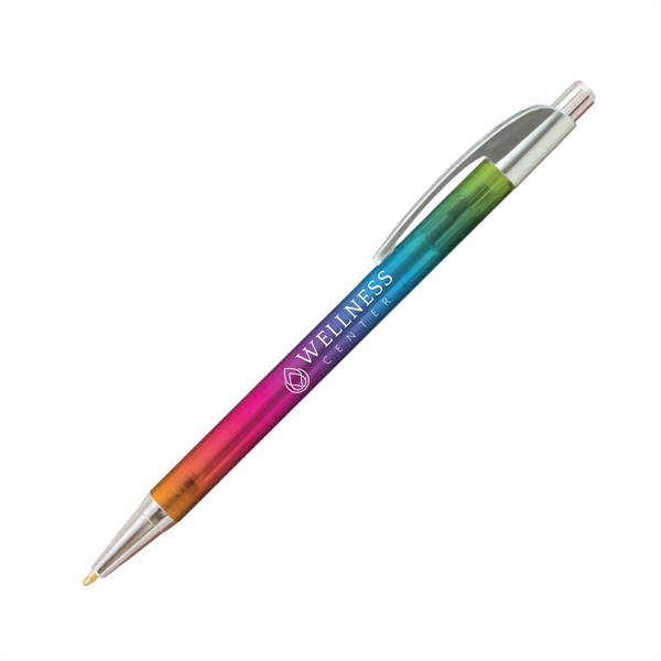 Plastic plunger-action ballpoint pen with ombre digital design and pocket clip.... from ASI 62088 IDProductsource