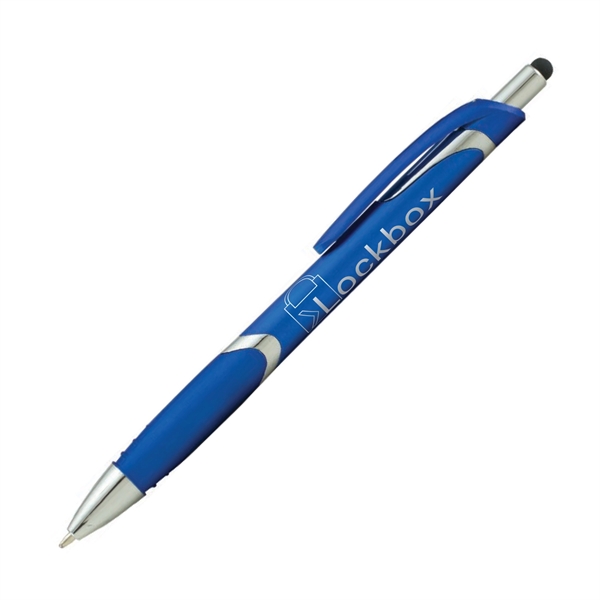 Metallic plunger-action ballpoint pen with device stylus.... from ASI 62088 IDProductsource