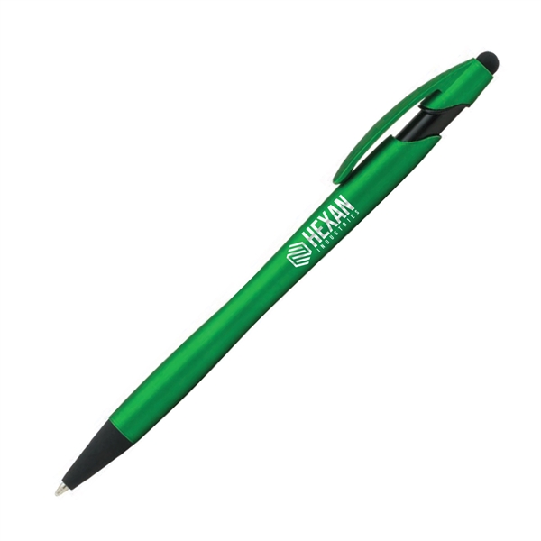 Plastic plunger-action ballpoint pen and stylus point with rubberized barrel and... from ASI 62088 IDProductsource